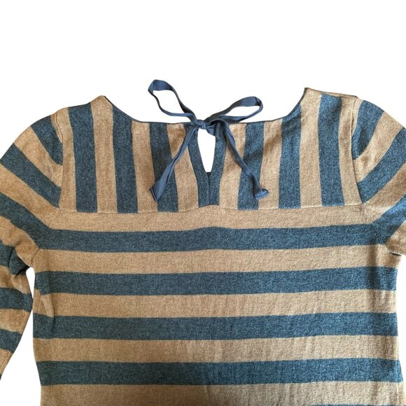Ann Taylor LOFT Gray & Camel Striped 3/4 Sleeve Sweater Womens Size Small - Picture 8 of 11
